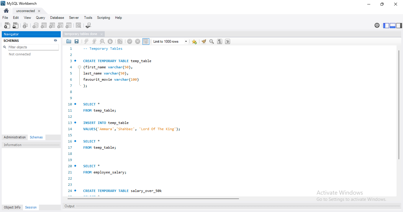 SQL Database Screenshot